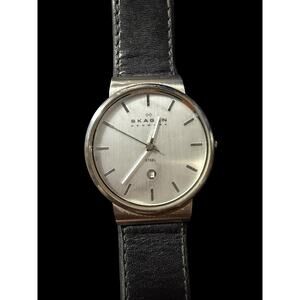 Skagen Denmark 351XLSLCM Men's Quartz Watch Silver Dial Black Leather Band